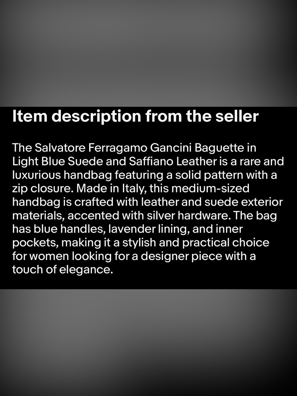 Salvatore Ferragamo Gancini Baguette Light Blue Suede & Saffiano Leather  RARE - Picture 15 of 15